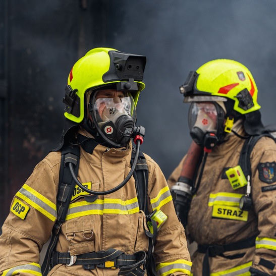 Firefighter wearing suit